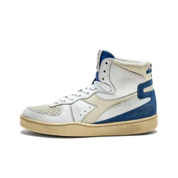 Diadora Heritage Anti-Slip Wear-Resistant High-Top Skateboard Shoes Men's White Blue