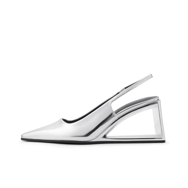 CHARLES&KEITH Small Charles & Keith Gothic Style One Strap Sandals 7.6cm Women's Silver/Black Box Black-0