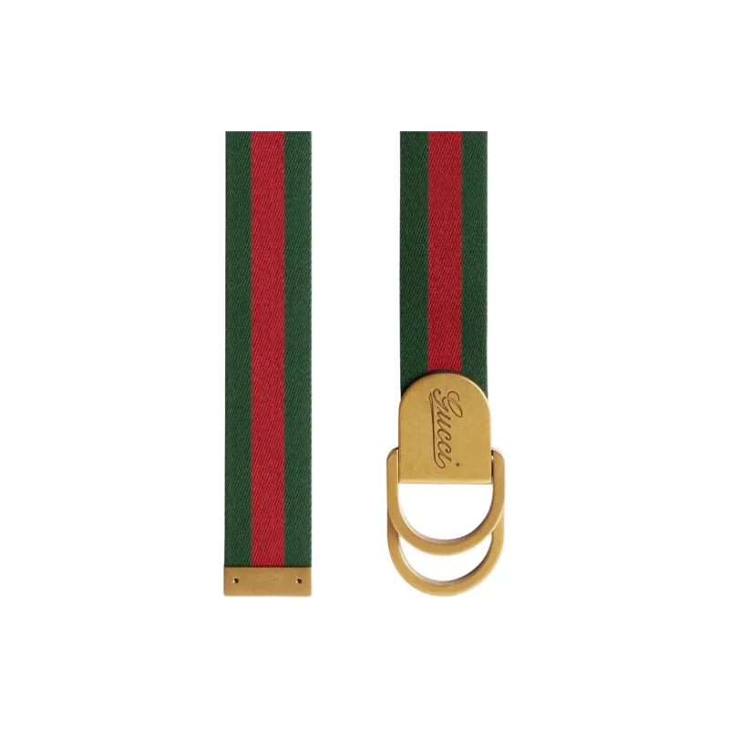 GUCCI Web Logo Engraved Striped Belt-2