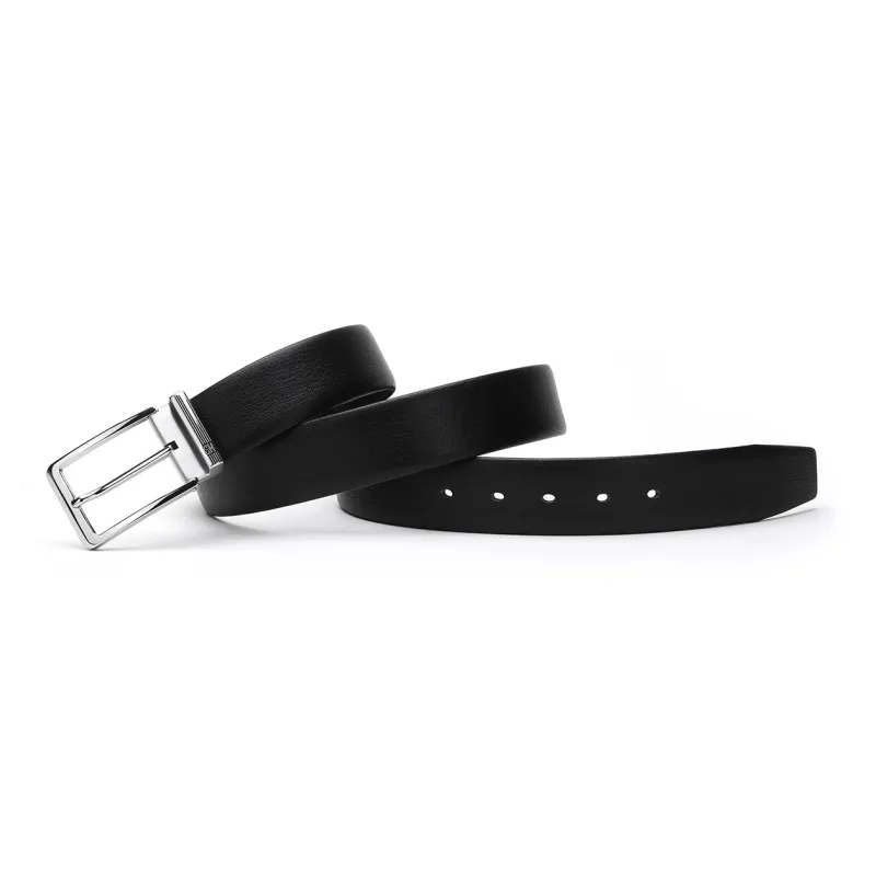 ELLE HOMME Pin Buckle Belt For Men Casual Genuine Leather Top Grain Cow Leather Belts Men's Black Width 3.7cm-2