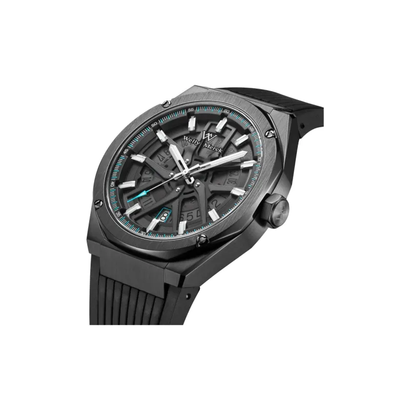 Welly Merck Automatic Mechanical Movement Men's Watches Wrist Watches Black Dial Rubber Strap-5