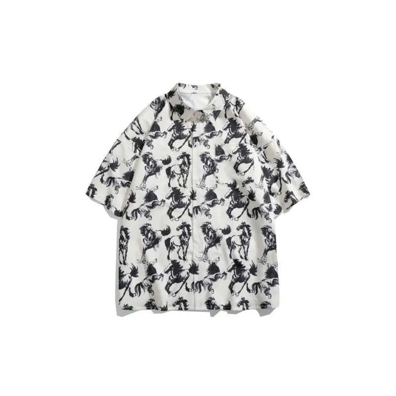 DJ.SPIRIT Shirts Unisex Beige Apricot Ink Wash Galloping Horse-0