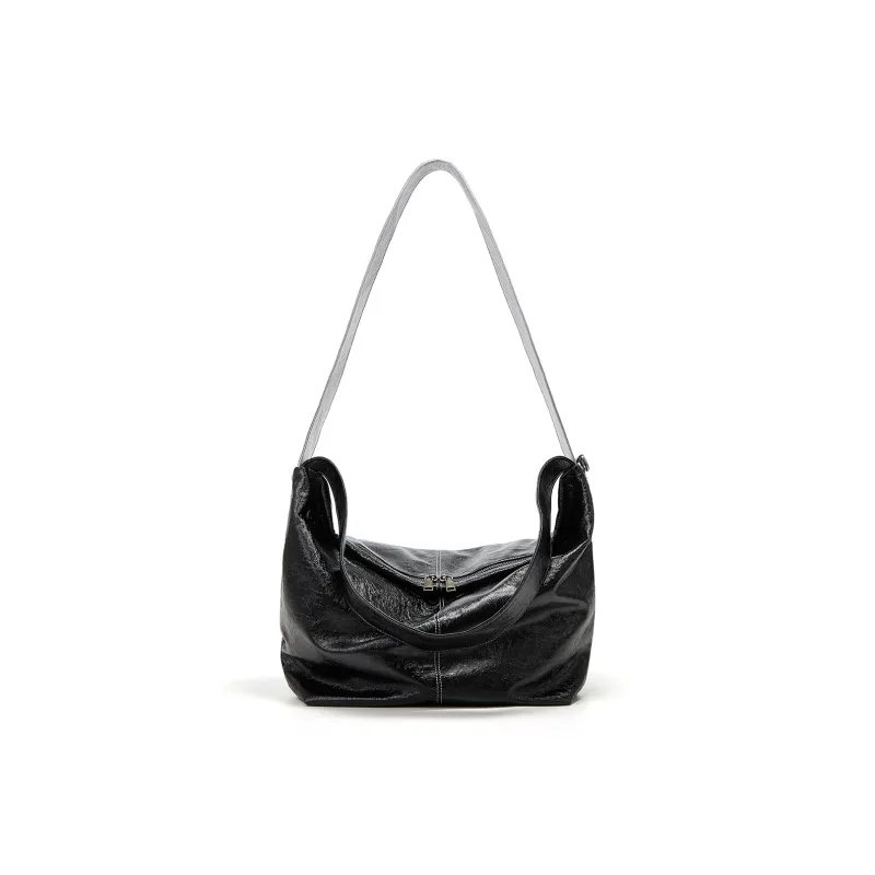 Yawei Kuroda PU Crossbody Bag Shoulder Bag Large Size Unisex Black Silver-3