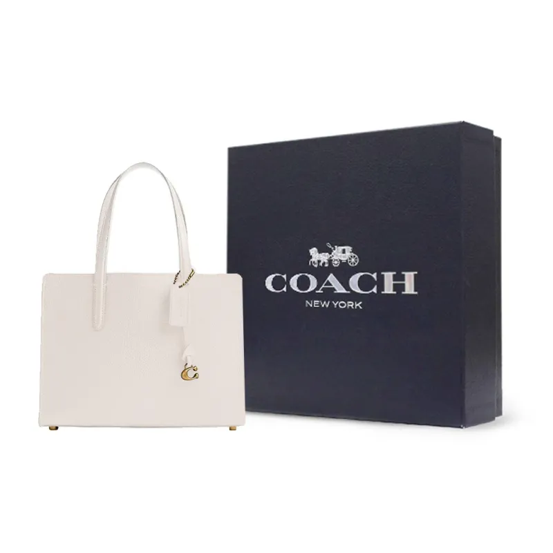 COACH Carter Pebbled Leather Tote Bag, Shopping Bag, Handbag Tubas Women's White-9