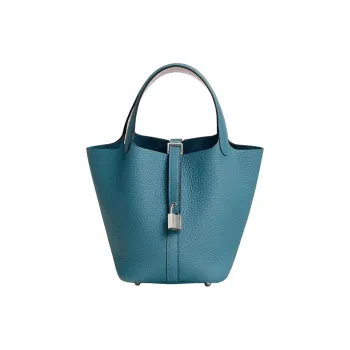 HERMES Picotin Lock Clemence Bullock Leather Swift Calfskin Basket Bag Handbag Women's New Blue Denim & Light Purple