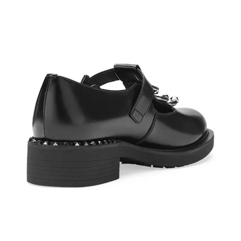 ASH FUNK PIERCING Collection Medium Heel Loafers Cut-Out Chunky Heel Small Leather Shoes Trendy 4cm Women's Black-4
