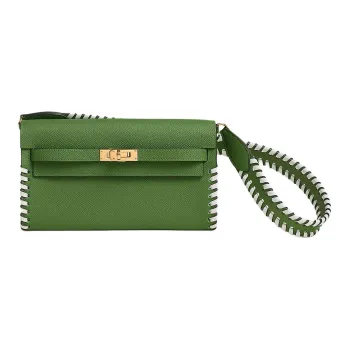 HERMES Kelly To Go Epsom Leather Swift Calfskin Wallet Women's Orchid Green With White Accents