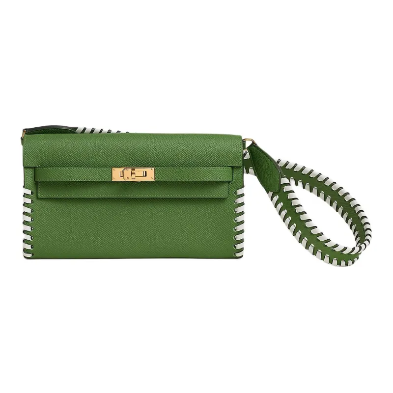 HERMES Kelly To Go Epsom Leather Swift Calfskin Wallet Women's Orchid Green With White Accents-0