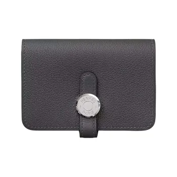 HERMES Dogon Evercolor Leather Card Holder Women's H0 Misty Gray