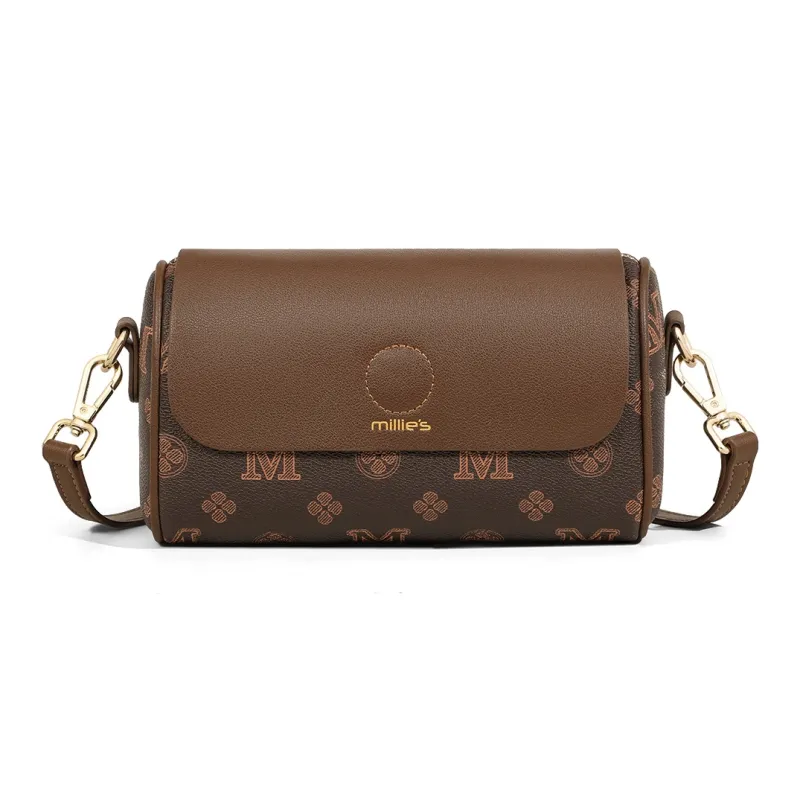 MILLIE'S Cow Leather Underarm Shoulder Bag, Crossbody Bag, Cylinder Bag Regular Women's Ecru/Khaki Brown-9
