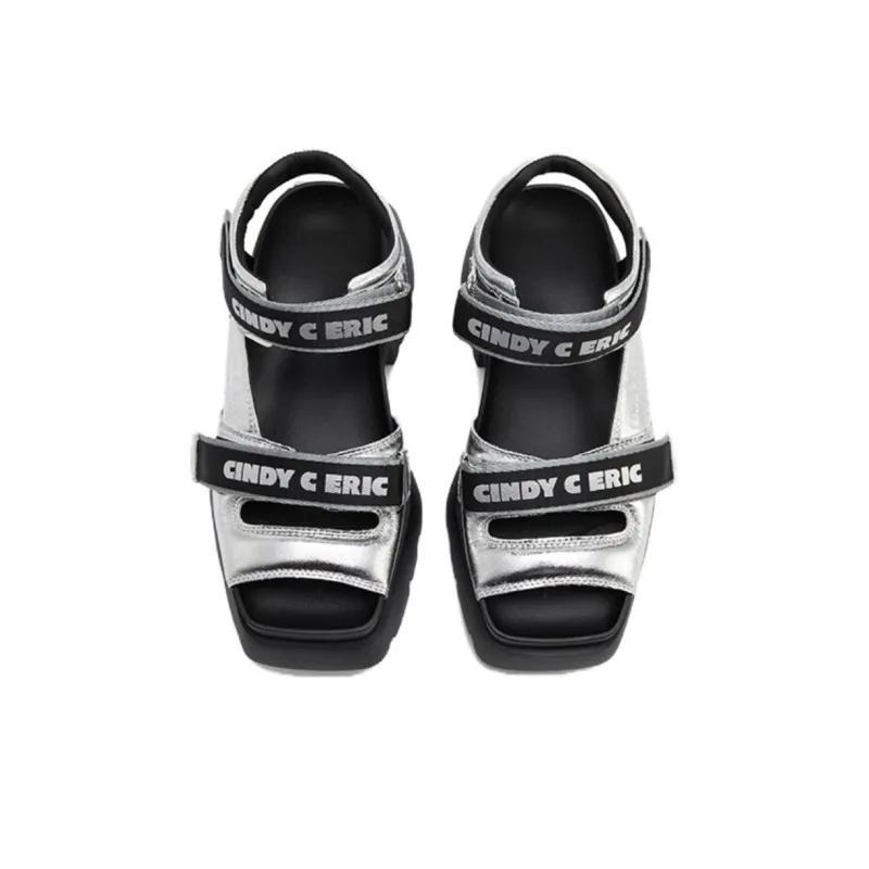 CINDY C ERIC Strap Sandals 5cm Women's Silver-4