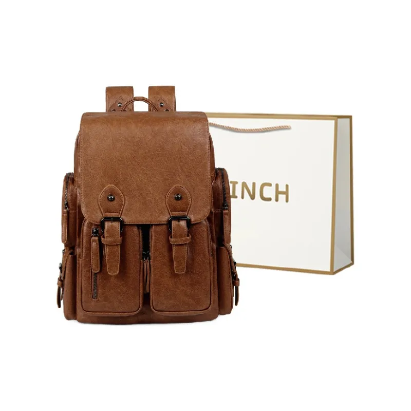 BRINCH PU Backpack Men's Black Coffee Brown-3