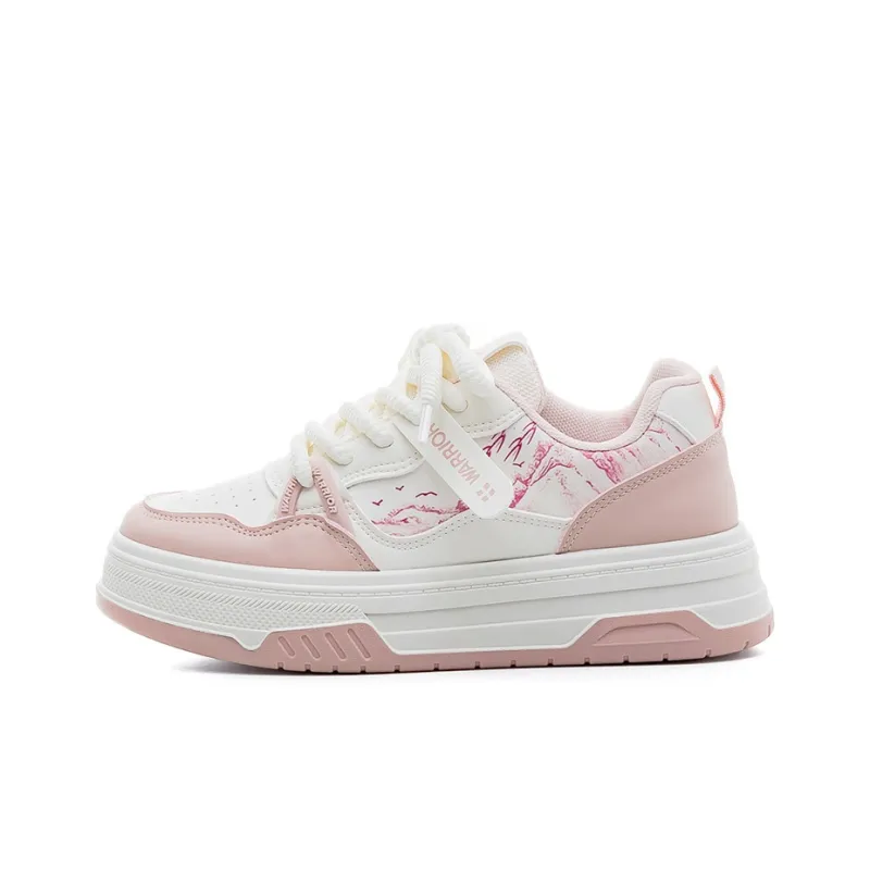 Warrior Lightweight Height Increasing Low Top Skateboard Shoes Women's Beige Pink-0
