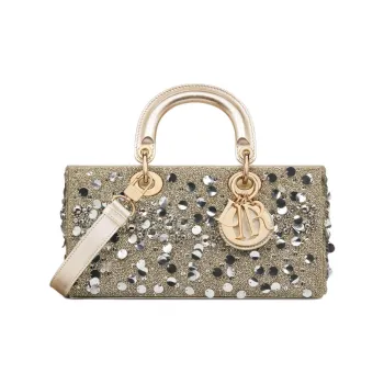 DIOR Lady D-JOY Sequins Embroidered Cow Leather Shoulder Bag Crossbody Bag Handbag Medium Size Women's Metallic