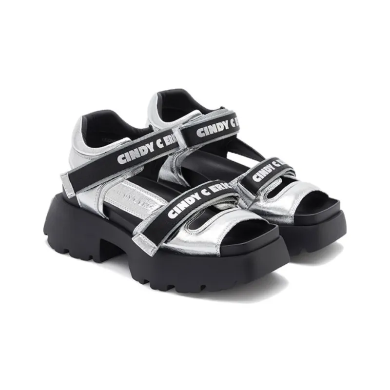 CINDY C ERIC Strap Sandals 5cm Women's Silver-3