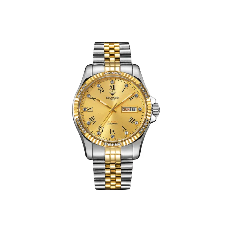 Diamond Automatic Mechanical Movement Watch Men's Watches Gold Dial-5