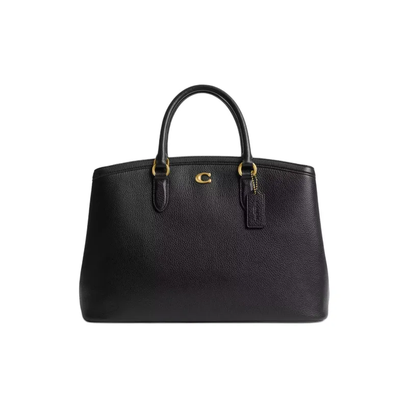 COACH Refined Pebbled Leather Tote Bag, Shopping Bag, Shoulder Bag, Crossbody Bag, Handbag Tubas Women's Brass & Black-0