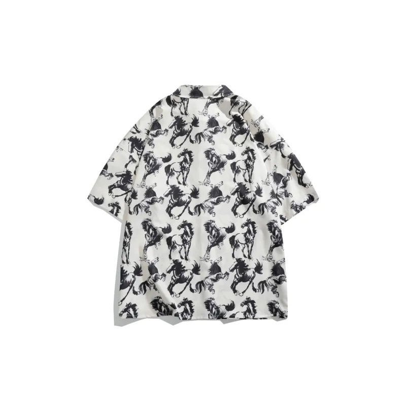 DJ.SPIRIT Shirts Unisex Beige Apricot Ink Wash Galloping Horse-1