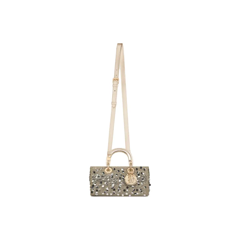 DIOR Lady D-JOY Sequins Embroidered Cow Leather Shoulder Bag Crossbody Bag Handbag Medium Size Women's Metallic-4