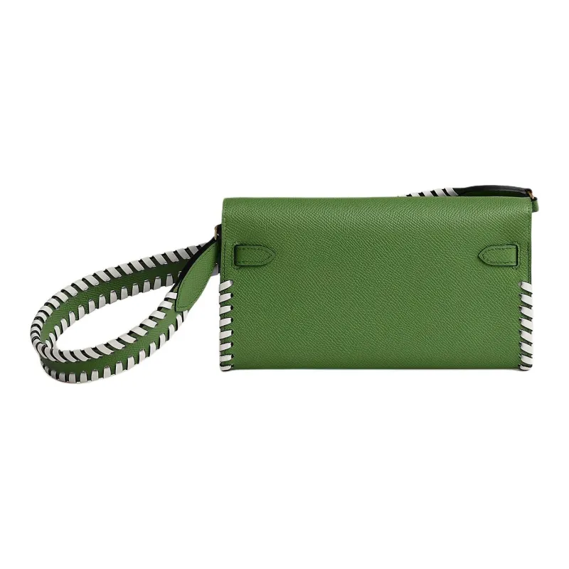HERMES Kelly To Go Epsom Leather Swift Calfskin Wallet Women's Orchid Green With White Accents-1