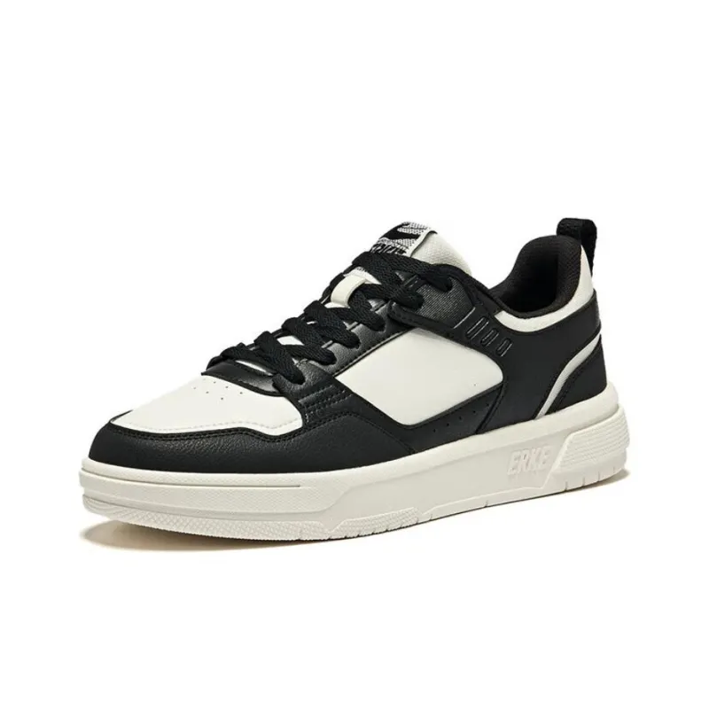 Erke Anti Slip Wear Resistant Low Top Skateboard Shoes Men's Microcrystal White/Jet Black-1