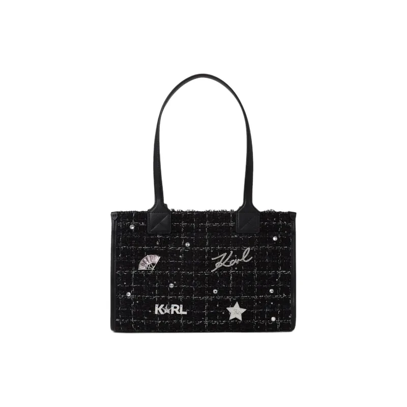 KARL LAGERFELD Cotton Tote Toto Bag Shopping Bag One Shoulder Handbag Medium Size Women's Black-0