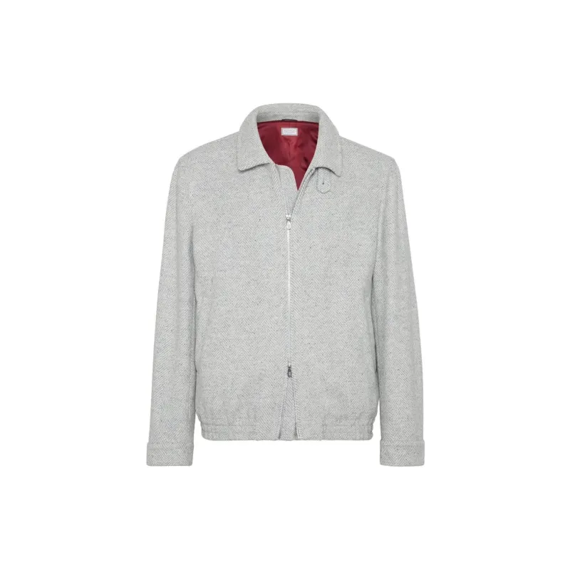Brunello Cucinelli Long Sleeved Zip Up Herringbone Jacket-1