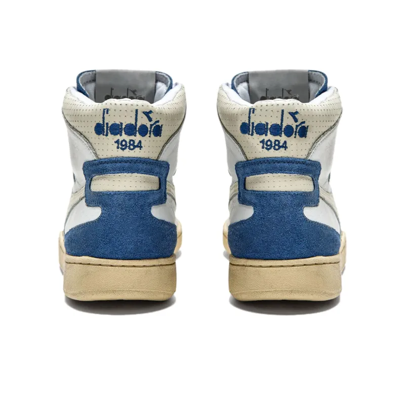 Diadora Heritage Anti-Slip Wear-Resistant High-Top Skateboard Shoes Men's White Blue-3