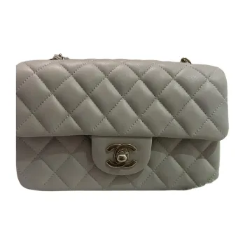 CHANEL Classic Flap CF Lambskin Shoulder Bag Crossbody Bag Mini Women's Light Gray