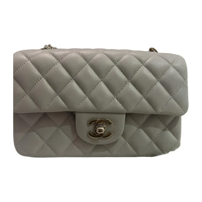 CHANEL Classic Flap CF Lambskin Shoulder Bag, Crossbody Bag Mini Women's Light Gray-0