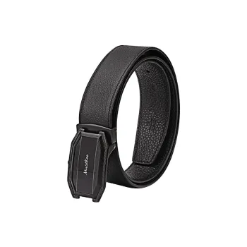MUSTKOO Black Plate Buckle Trimmable Leather Belts Unisex 3.4cm Width