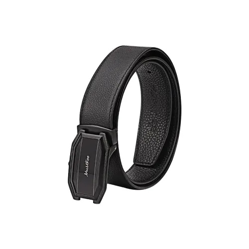 MUSTKOO Black Plate Buckle Trimmable Leather Belts Unisex 3.4cm Width