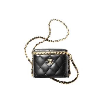 CHANEL Lambskin Box Bag Makeup Bags Shoulder Bag Crossbody Bag Small Size Women's Black