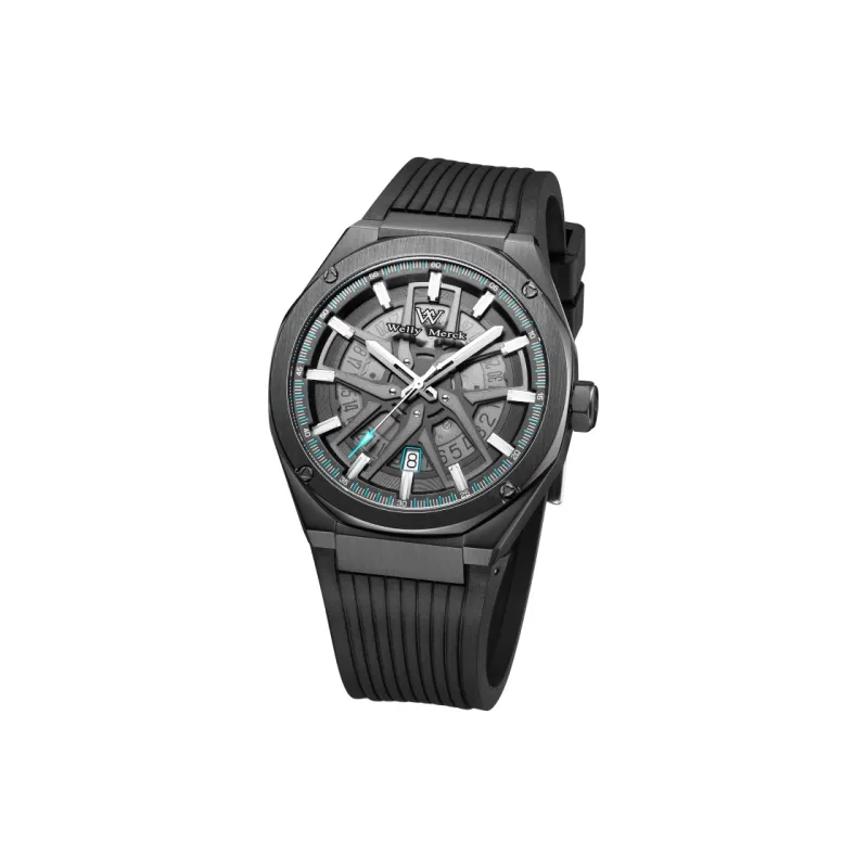 Welly Merck Automatic Mechanical Movement Men's Watches Wrist Watches Black Dial Rubber Strap-6
