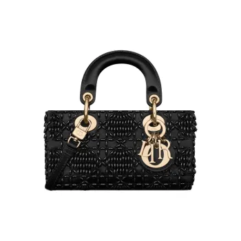 DIOR Lady D-JOY Embroidered Satin Shoulder Bag Crossbody Bag Handbag Extra Mini Women's Black
