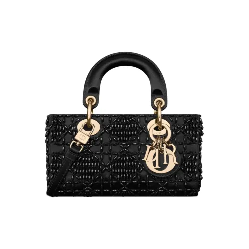 DIOR Lady D-JOY Embroidered Satin Shoulder Bag Crossbody Bag Handbag Extra Mini Women's Black