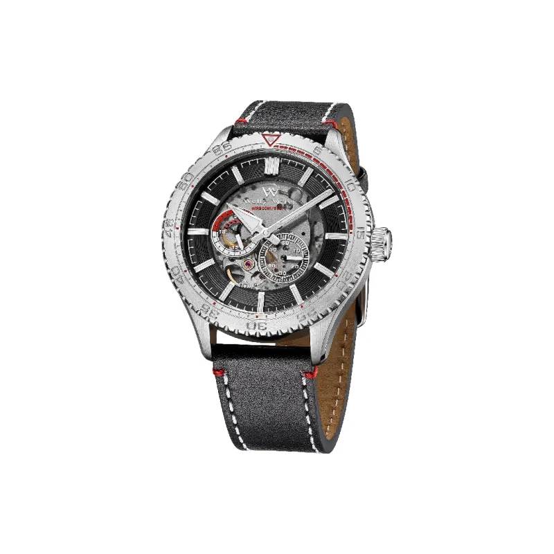 Welly Merck Automatic Mechanical Movement Men's Watches Wrist Watches 41mm 43mm Black Dial Genuine Leather Strap WM066M-4
