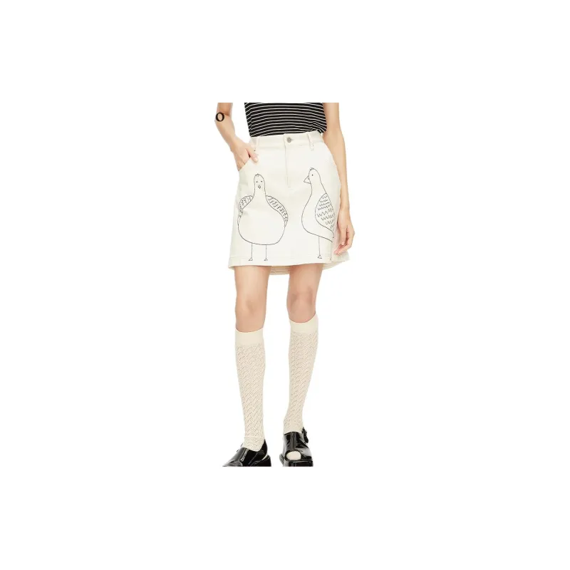 III VIVINIKO Denim Short Skirts Women's Raw White-1