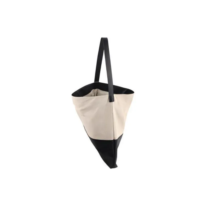 YOCAMU Top Grain Cow Leather Patchwork Canvas Shoulder Bag Unisex Black White-2