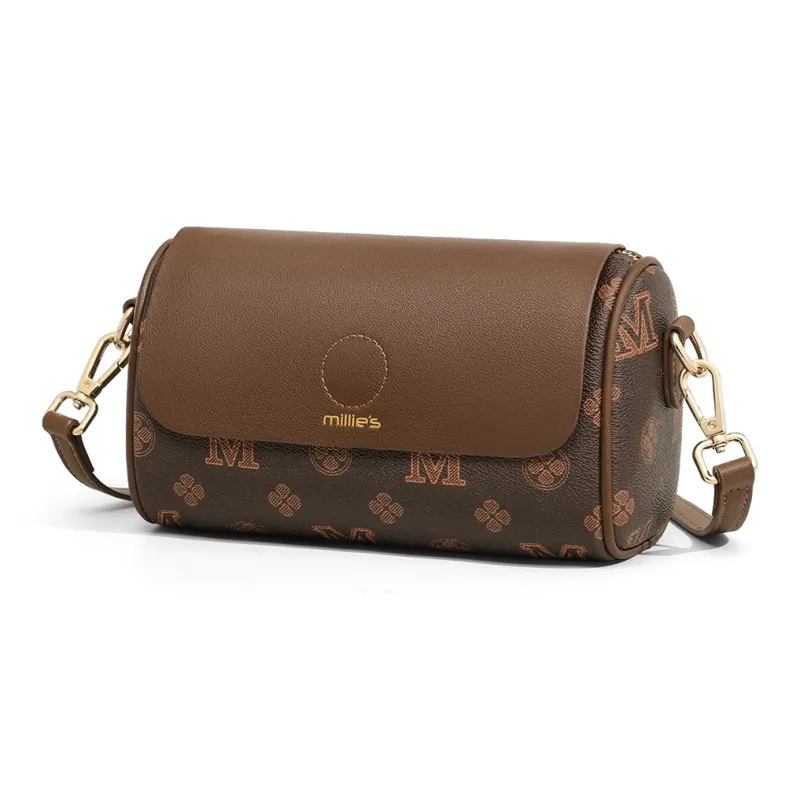 MILLIE'S Cow Leather Underarm Shoulder Bag, Crossbody Bag, Cylinder Bag Regular Women's Ecru/Khaki Brown-8