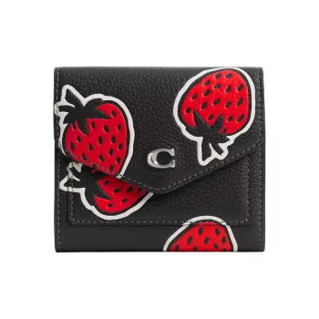 COACH Wyn Polished Pebble Leather Wallet Mini Women's Black Multicolor