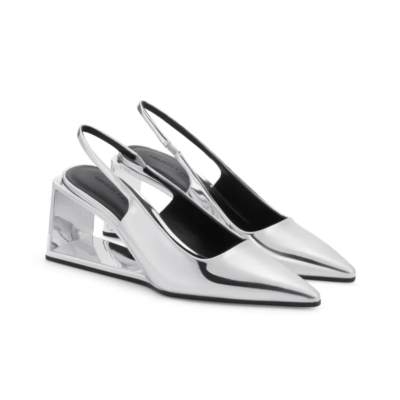 CHARLES&KEITH Small Charles & Keith Gothic Style One Strap Sandals 7.6cm Women's Silver/Black Box Black-1