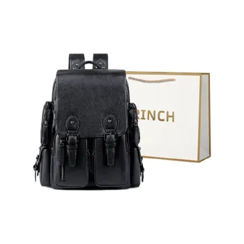 BRINCH PU Backpack Men's Black Coffee Brown