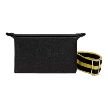 HERMES Togo Calfskin Plate Bag Fanny Pack Shoulder Bag Crossbody Bag Men's Black With New Lime