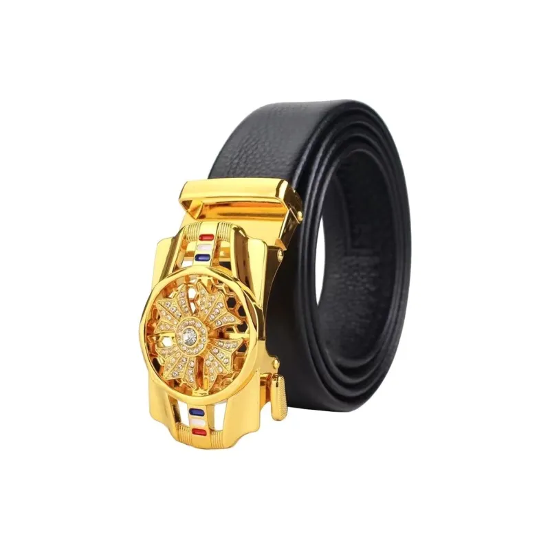 ALIEN BANG Cow Leather Leather Belts Men's Black Width 3.5CM-2