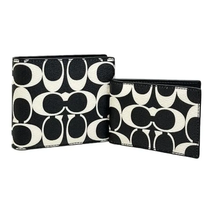 COACH 3 IN 1 Wallet Coated Canvas Wallet Mini Women's Cannonball Bronze & Black & Chalk-2