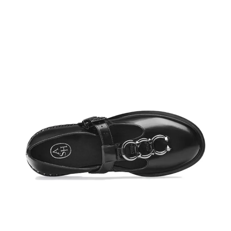 ASH FUNK PIERCING Collection Medium Heel Loafers Cut-Out Chunky Heel Small Leather Shoes Trendy 4cm Women's Black-3