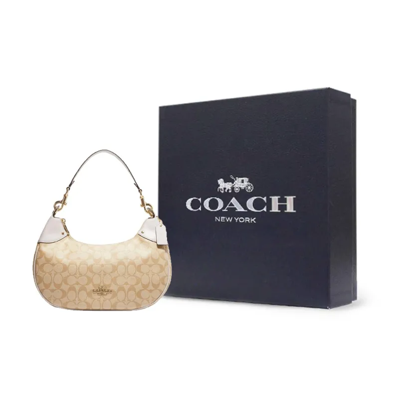 COACH Hobo Canvas With Leather Shoulder Bag Handbag Shoulder Bag Women's Khaki-8
