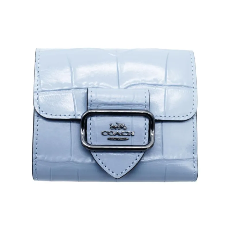 COACH Morgan Crocodile Textured Leather With Smooth Leather Wallet Mini Women's Bronze With Cornflower Pattern-1