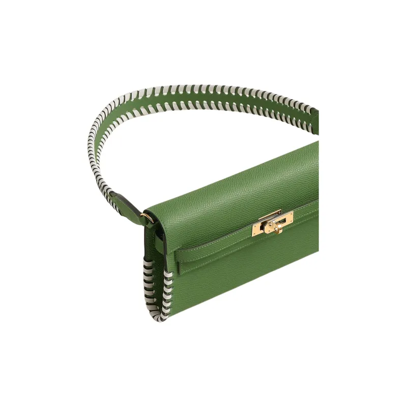 HERMES Kelly To Go Epsom Leather Swift Calfskin Wallet Women's Orchid Green With White Accents-3